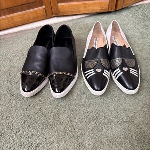 Black Slip-On Women's Fashion Sneakers with Studded Cat Design and chain detail